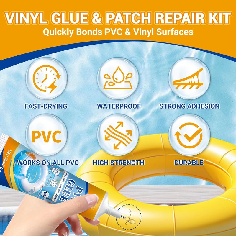 BUFFZIT PVC Glue Air Mattress Patch Kit, Heavy Duty Waterproof Vinyl Repair Kit for Inflatables, Pool Liner, Swim Ring, Bounce House, Hot Tub, PVC Boat, Raft, Kayak, and Inflatable Toys - 2oz/60ml - Image 5
